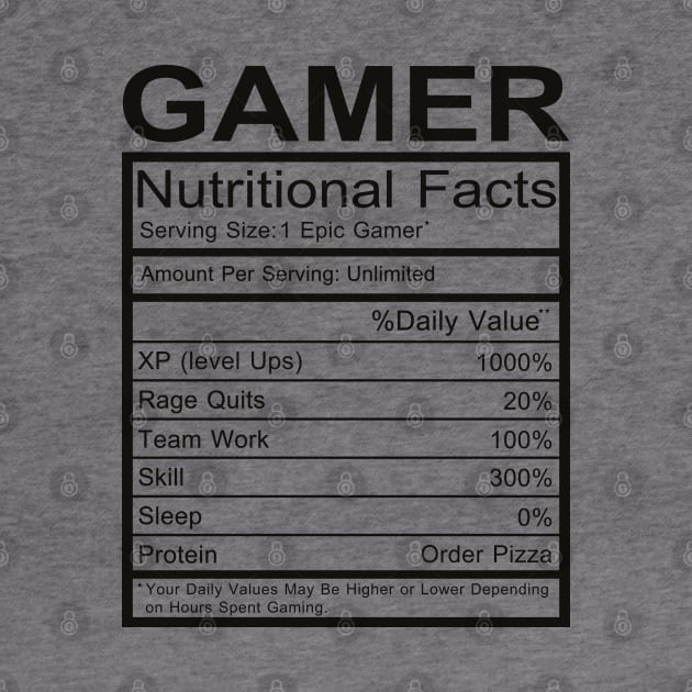 Gamer Nutritional Facts by DragonTees